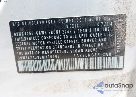 2014 Volkswagen Jetta 2.0L Tdi z USA, uszkodzony, nr VIN 3VW3L7AJ9EM336963